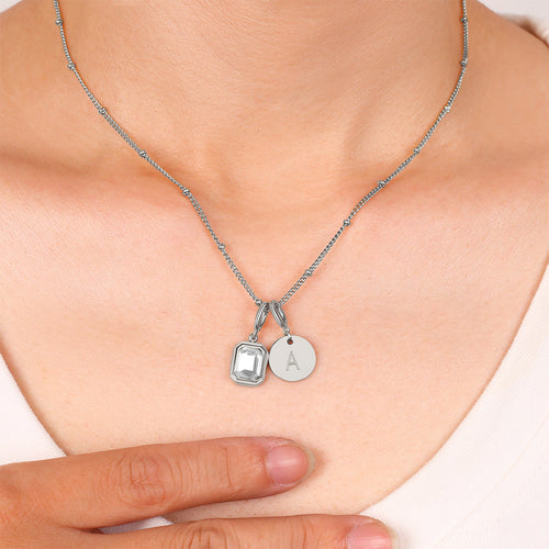 Baguette Birthstone & Initial Necklace