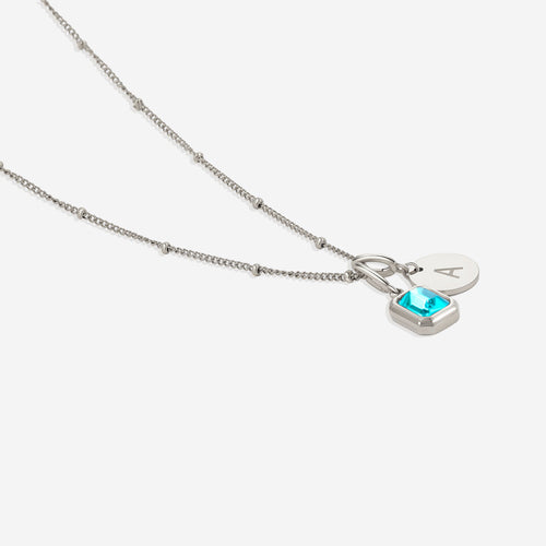 Baguette Birthstone & Initial Necklace