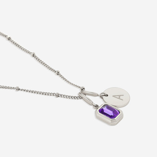 Baguette Birthstone & Initial Necklace