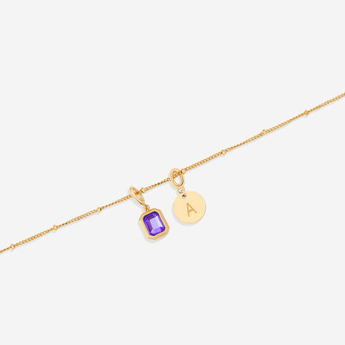 Baguette Birthstone & Initial Necklace