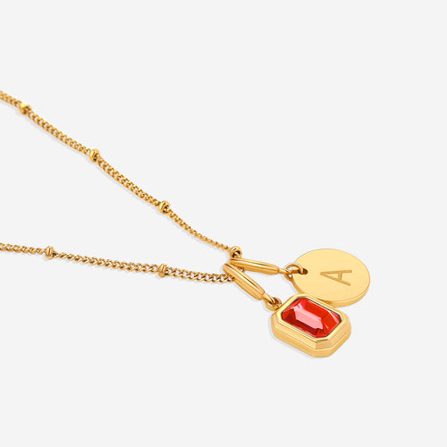 Baguette Birthstone & Initial Necklace