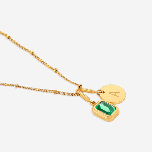 Baguette Birthstone & Initial Necklace