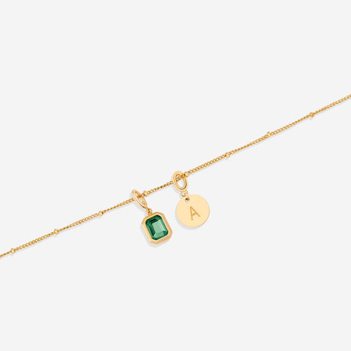 Baguette Birthstone & Initial Necklace