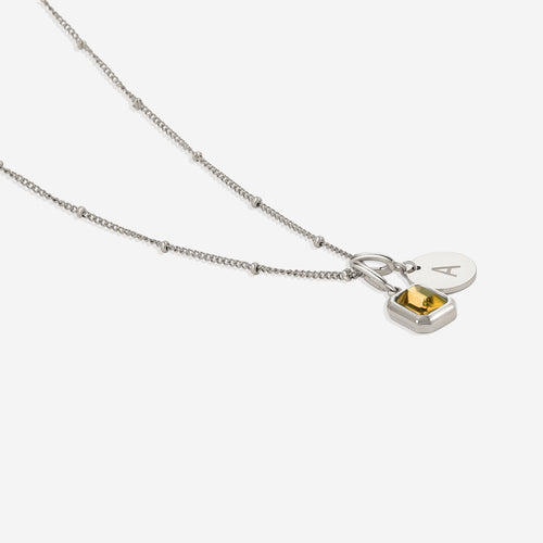 Baguette Birthstone & Initial Necklace