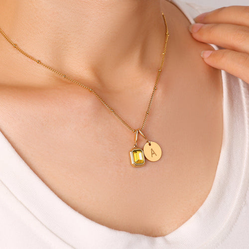 Baguette Birthstone & Initial Necklace
