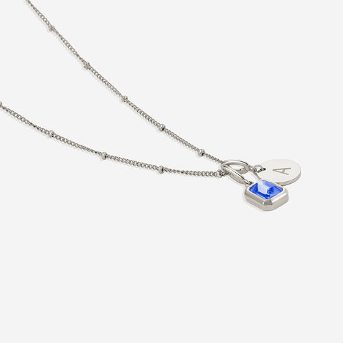 Baguette Birthstone & Initial Necklace
