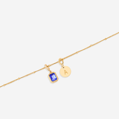 Baguette Birthstone & Initial Necklace