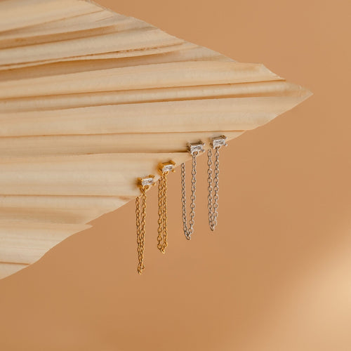 Baguette Diamond Chain Earrings