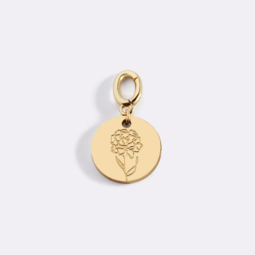 Engraved Birth Flower Disc Charm