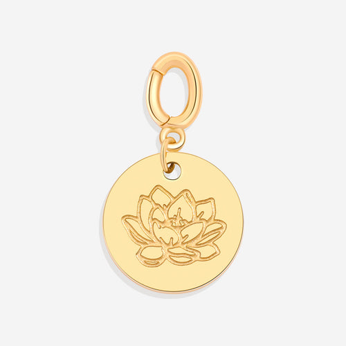 Engraved Birth Flower Disc Charm