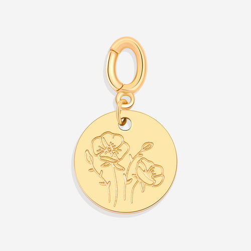 Engraved Birth Flower Disc Charm