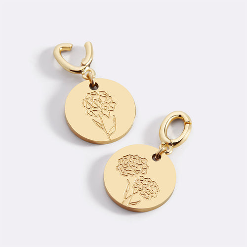 Engraved Birth Flower Disc Charm