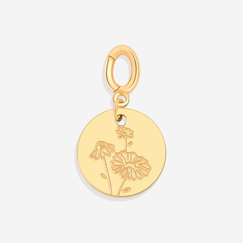 Engraved Birth Flower Disc Charm