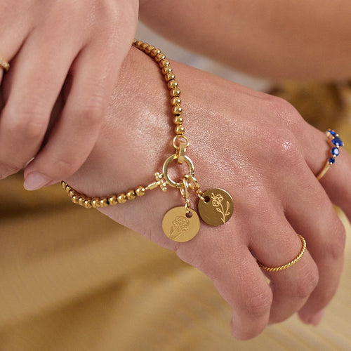 Engraved Birth Flower Disc Charm