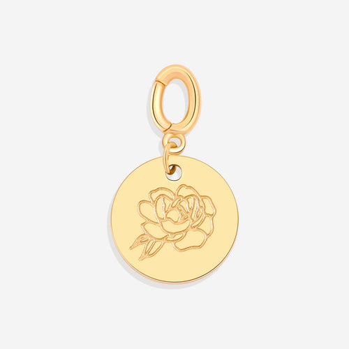 Engraved Birth Flower Disc Charm