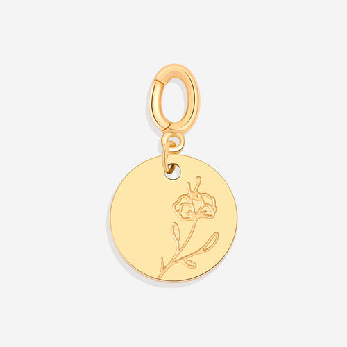 Engraved Birth Flower Disc Charm