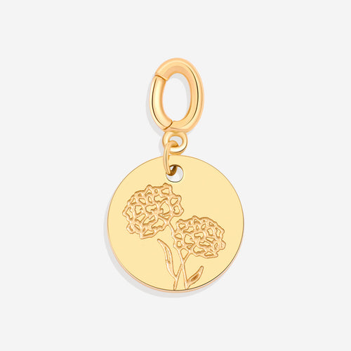 Engraved Birth Flower Disc Charm