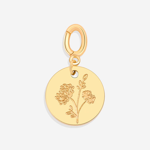 Engraved Birth Flower Disc Charm