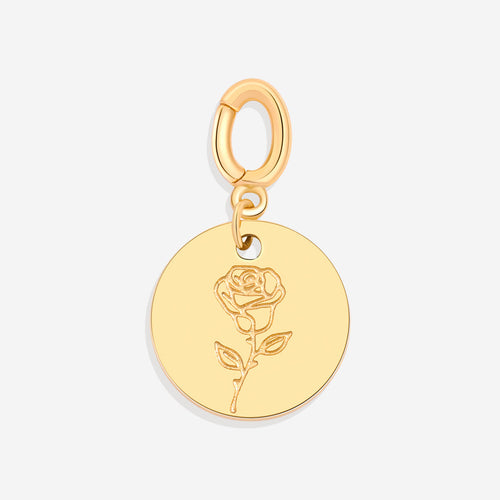 Engraved Birth Flower Disc Charm