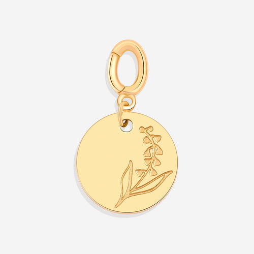 Engraved Birth Flower Disc Charm