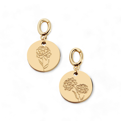Engraved Birth Flower Disc Charm