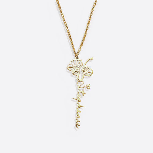 Birth Flower Name Necklace