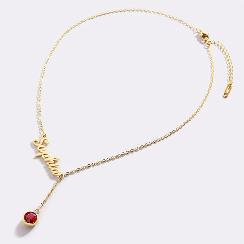 Birthstone Lariat Name Necklace