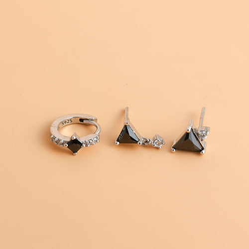 Black Art Deco Earrings Set