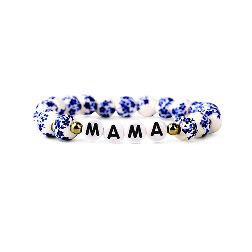 Blue Porcelain Floral Beaded Bracelet for Mom & Grandma