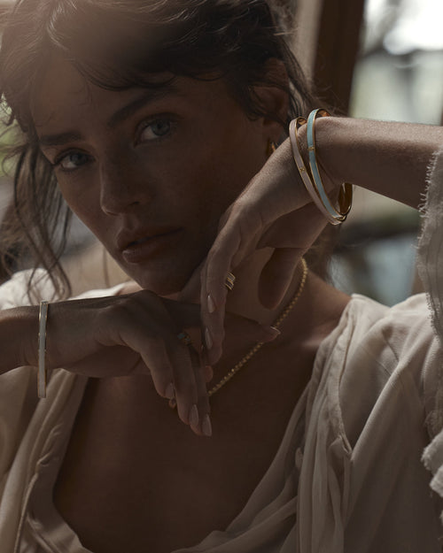 Yellow Gold Vermeil Born to Bloom Enamel Bangle - Cloud Blue