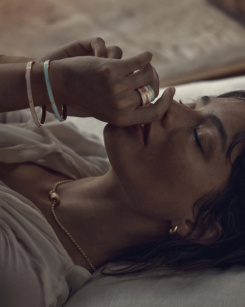 Yellow Gold Vermeil Born to Bloom Enamel Ring - Pink Clay