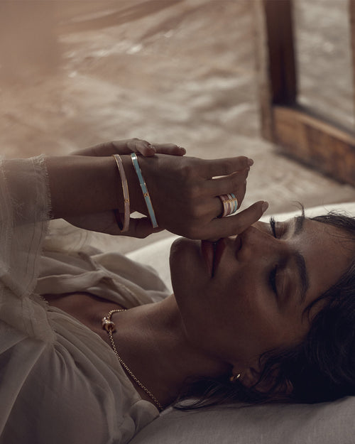 Yellow Gold Vermeil Born to Bloom Enamel Bangle - Cloud Blue