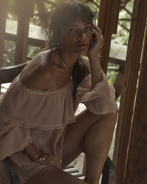 Yellow Gold Vermeil Born to Bloom Enamel Bangle - Pink Clay