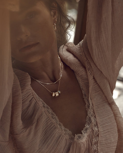 Yellow Gold Vermeil Born to Bloom Enamel Petal - Rose Quartz