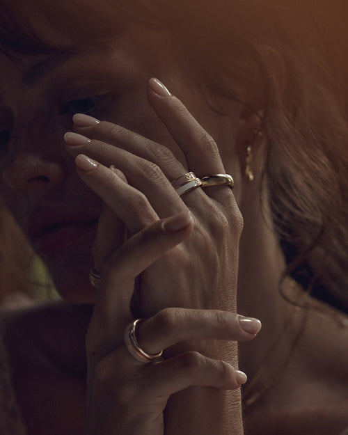 Yellow Gold Vermeil Born to Bloom Enamel Ring - Pink Clay