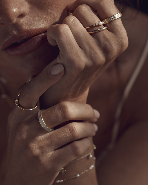 Yellow Gold Vermeil Born to Bloom Enamel Ring - Bone