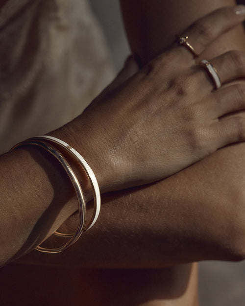 Yellow Gold Vermeil Born to Bloom Enamel Bangle - Bone