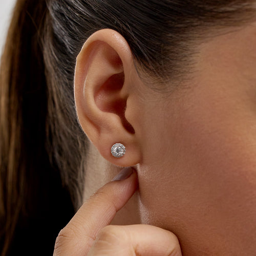 Round Lab Grown Diamond Halo Stud Earrings