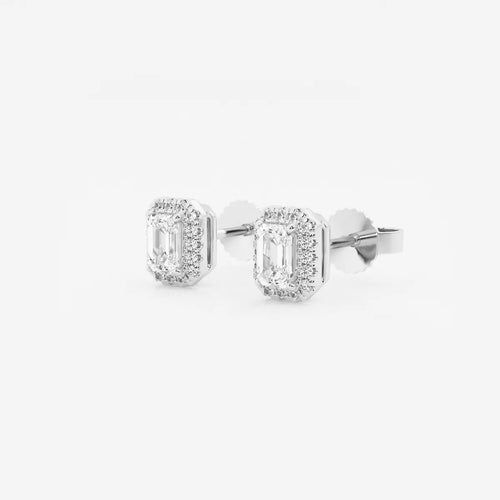Emerald Lab Grown Diamond Halo Certified Stud Earrings
