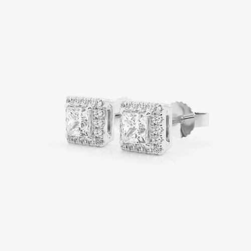 Princess Lab Grown Diamond Halo Certified Stud Earrings