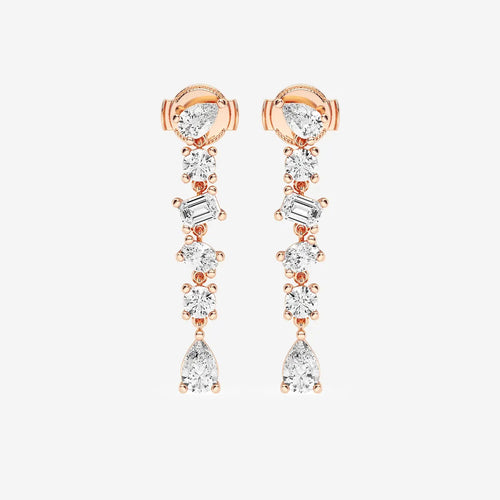 Oval, Emerald and Round Lab Grown Diamond Waterfall Dangle Earrings