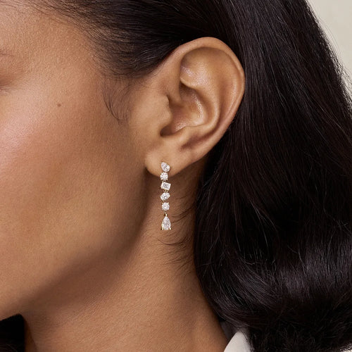 Oval, Emerald and Round Lab Grown Diamond Waterfall Dangle Earrings