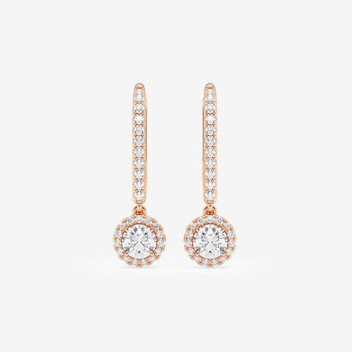Round Lab Grown Diamond Halo Drop Earrings