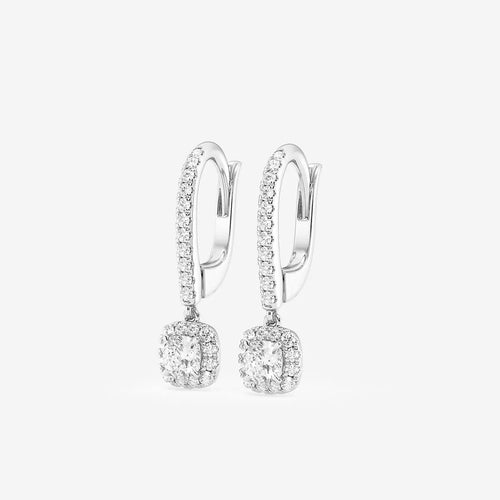 Cushion Lab Grown Diamond Halo Drop Earrings
