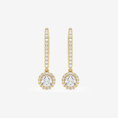 Round Lab Grown Diamond Halo Drop Earrings