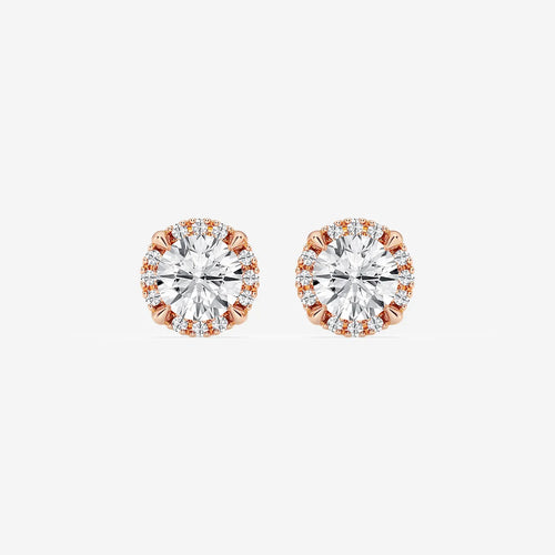 Round Lab Grown Diamond Shadow Halo Stud Earrings