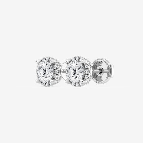 Round Lab Grown Diamond Shadow Halo Stud Earrings