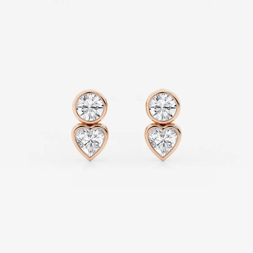 Round and Heart Lab Grown Diamond Two Stone Stud Earrings
