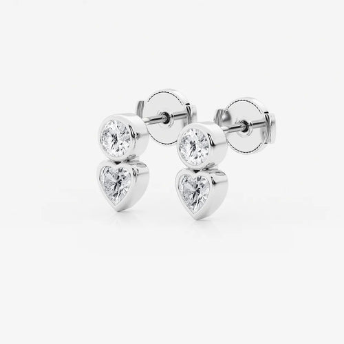 Round and Heart Lab Grown Diamond Two Stone Stud Earrings