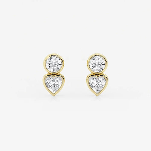 Round and Heart Lab Grown Diamond Two Stone Stud Earrings